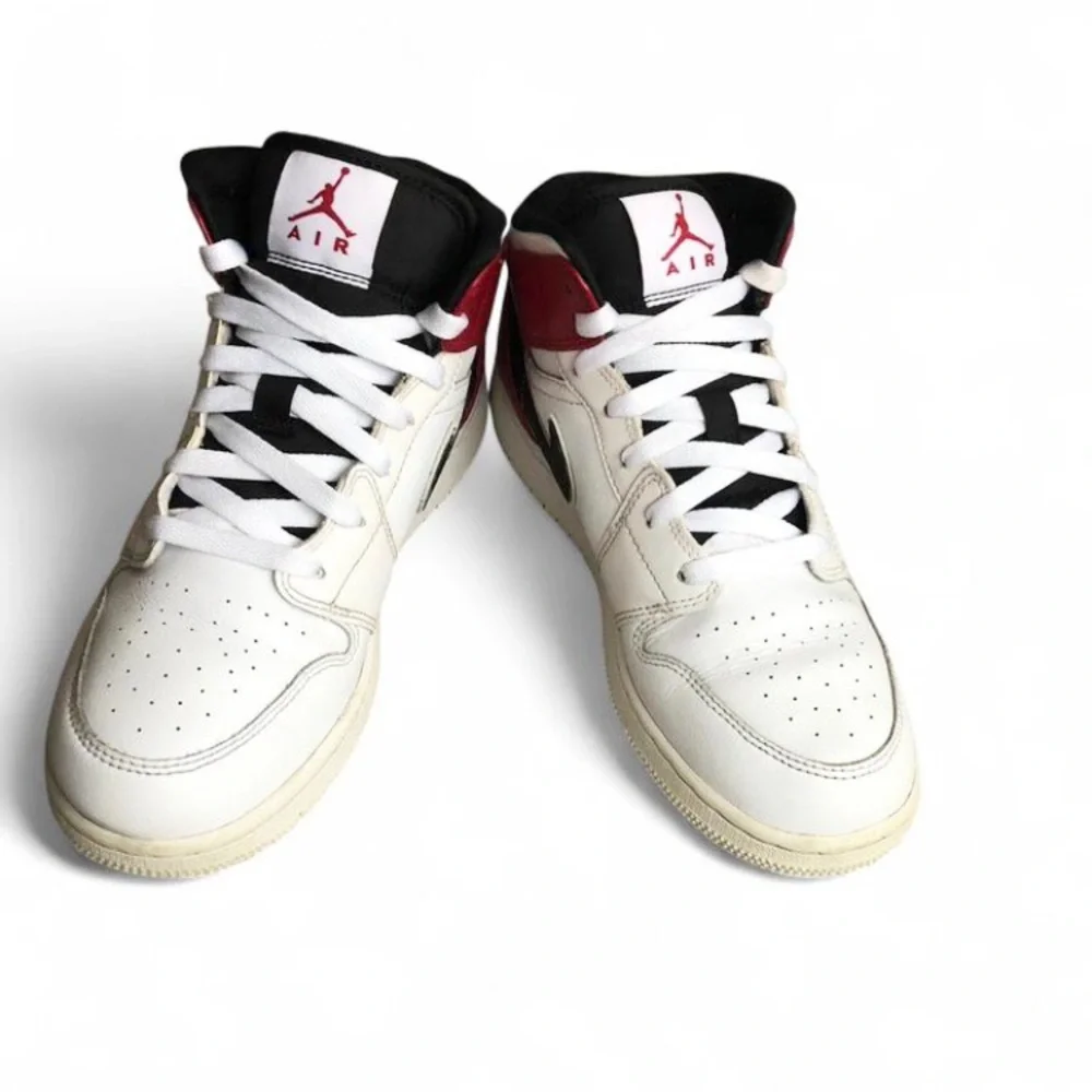 Size 7Y- Jordan 1 Mid White Chicago 2019 White Black Gym Red